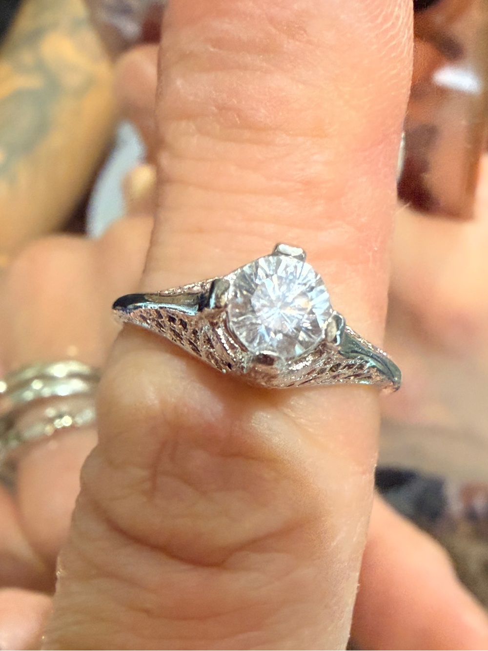 Vintage-Inspired Silver Solitaire Ring with Clear Stone